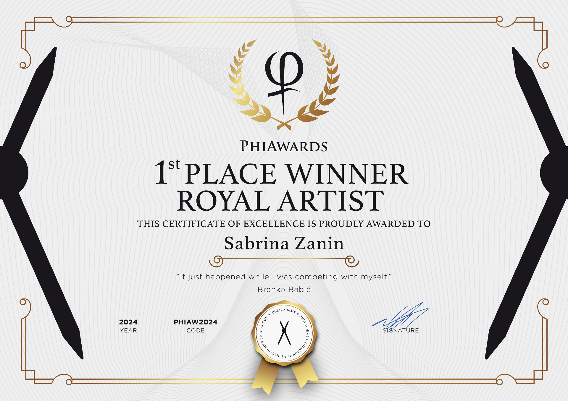 PhiAwards 2024 — 1st Place Winner, Royal Artist — Sabrina Zanin
